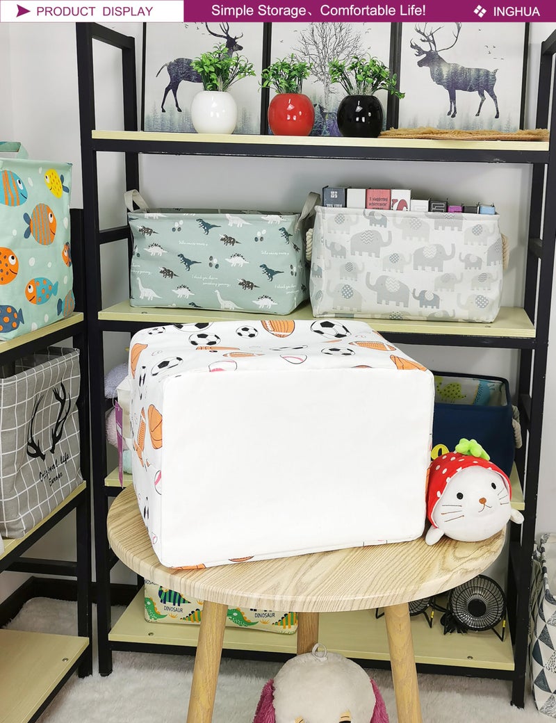 INGHUA Rectangular Storage Basket Fabric Organizer Bin for Toys,Books,Clothes,Gifts,Pets-Perfect for Home,Office,Nursery,Dorm,Shelf(Rec ball game) - Image 5